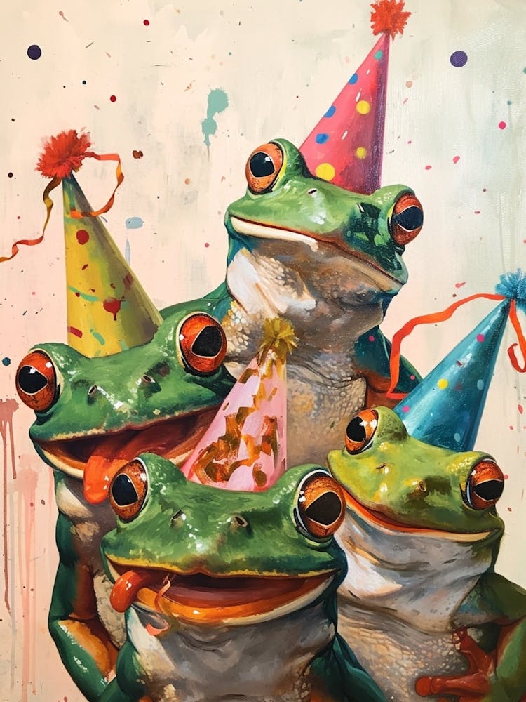 Frogs In Party Hats Painting Style 3
