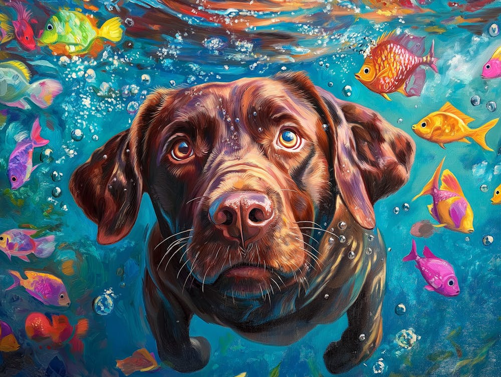 A Playful Chocolate Labrador Swimming Under The Water