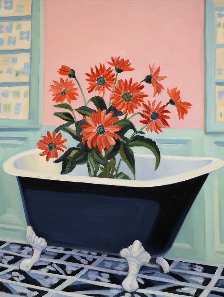 A Bathtube Full Gerbera In A Bathroom 1