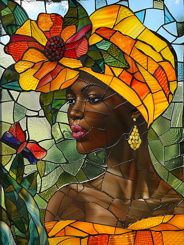 African Woman Stained Glass 4