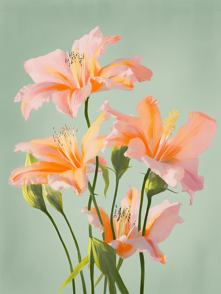 Lilies Flowers Acrylic Painting In Pastel Colours 9