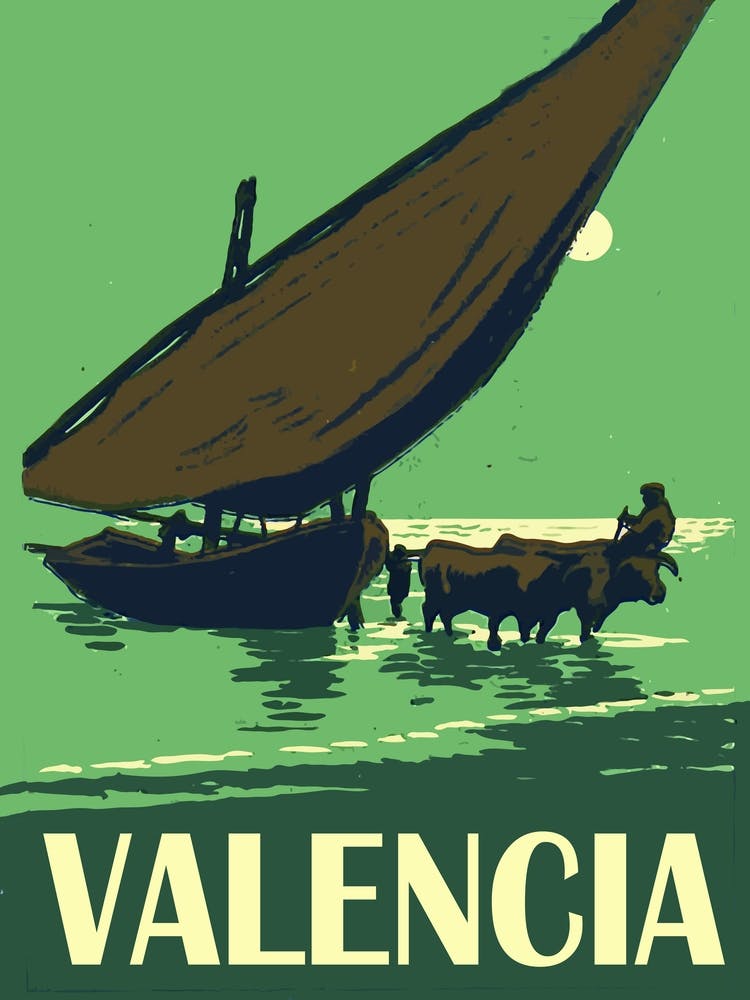 Valencia, Spain, Fishing Boat and Oxen Power