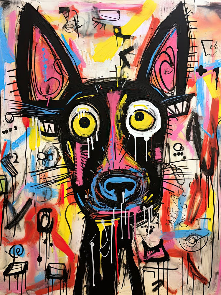 Woofing in Color: Basquiat's styled Graffiti Dogs on the Street