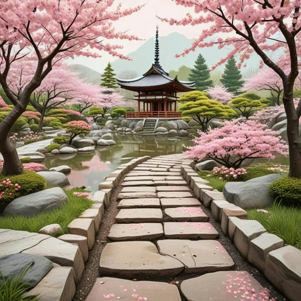 Japenese Pagoda Landscape With Moon (4)