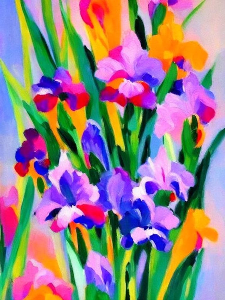 Iris Floral Print Abstract Block Colour Flower