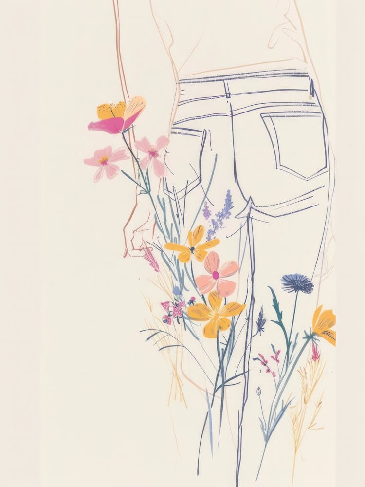 Blue Jeans Line Art Flowers 6
