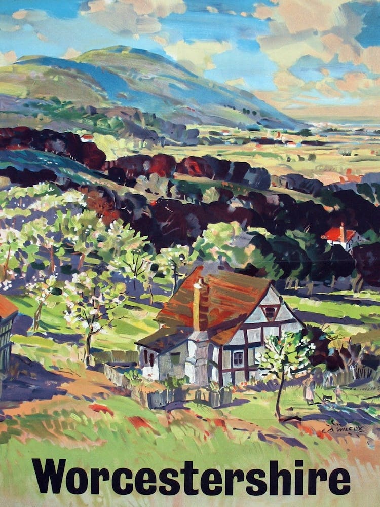 Worcestershire, Haus Auf Dem Land, Reiseplakat
