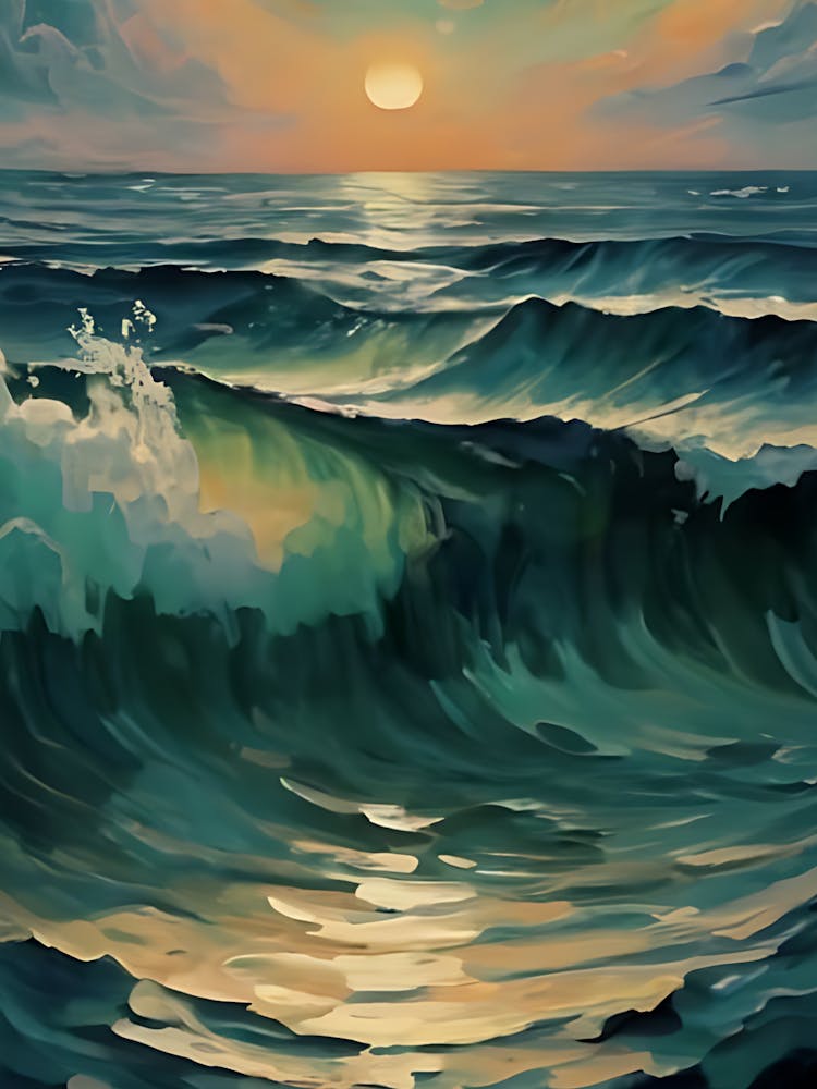 Ocean Waves At Sunset