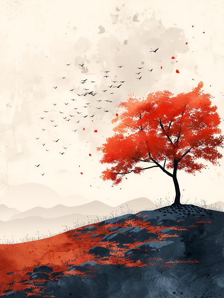 Red Tree On A Hill