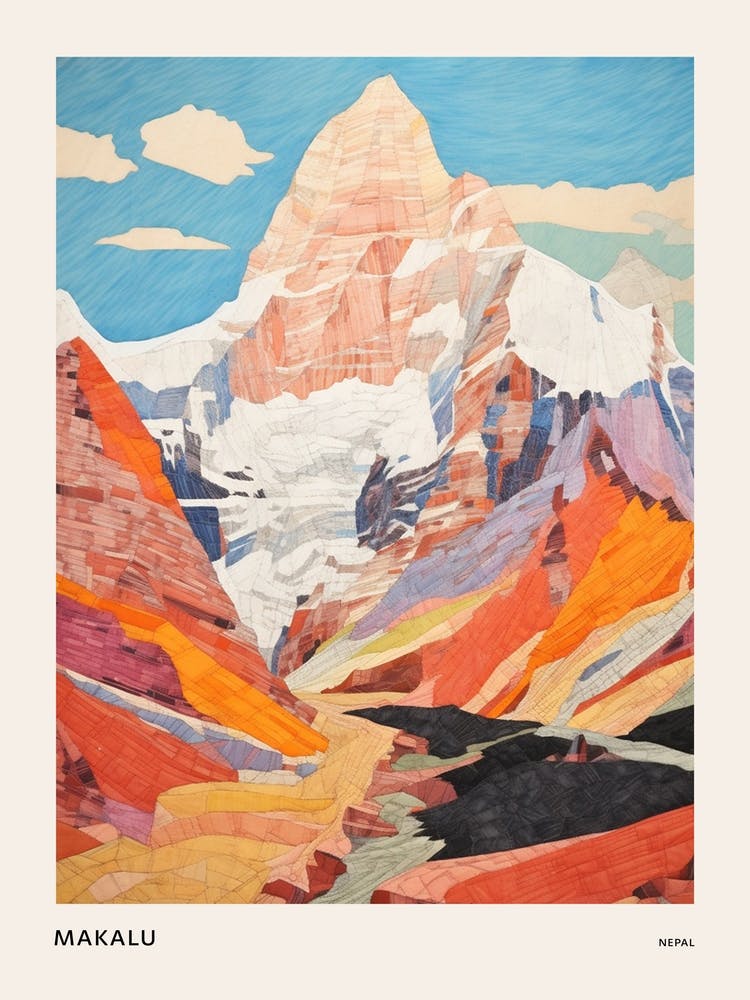 Makalu Nepal 3 Colourful Mountain Illustration Poster