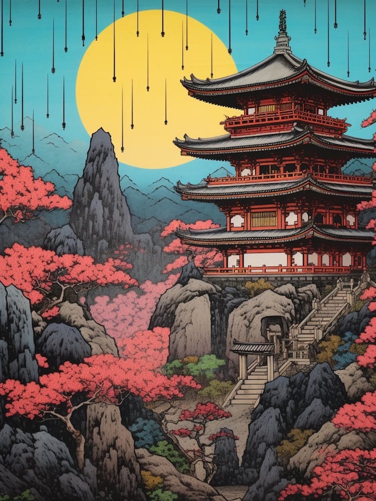 Yamadera Temple, Japan Vintage Travel Art 4