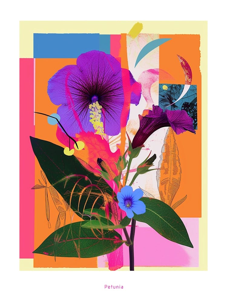 Petunia 1 Neon Flower Collage Poster