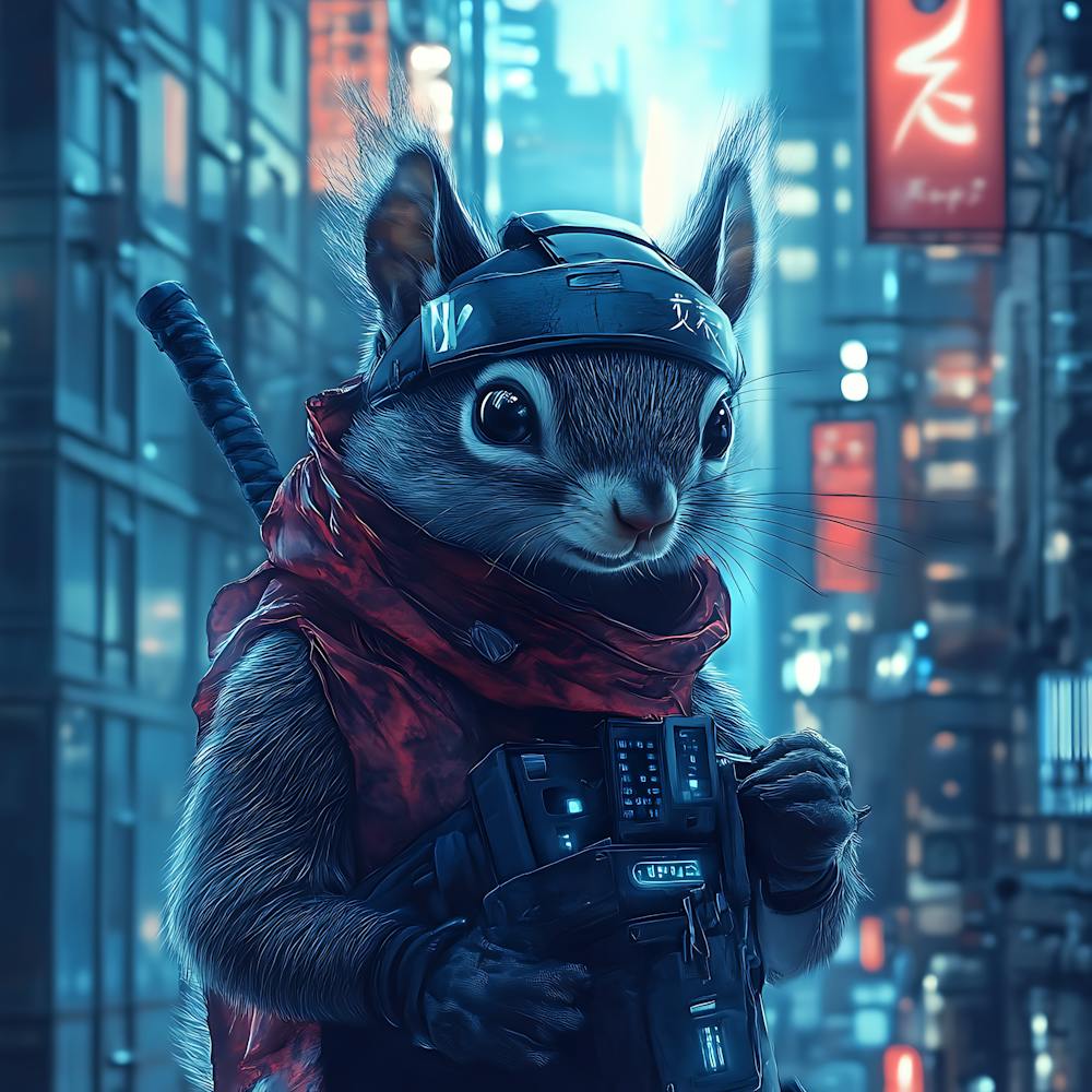 Futuristic City Ninja Squirrel Backdrop 11