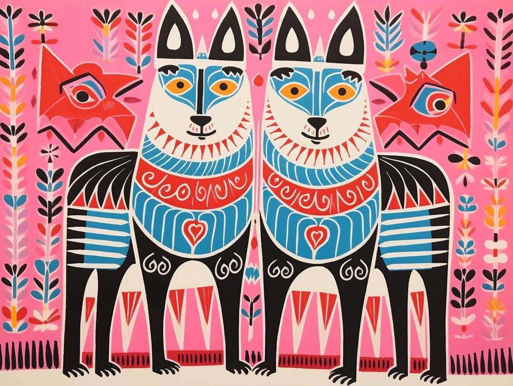 Wolf 4 Tierillustration im Folk-Stil