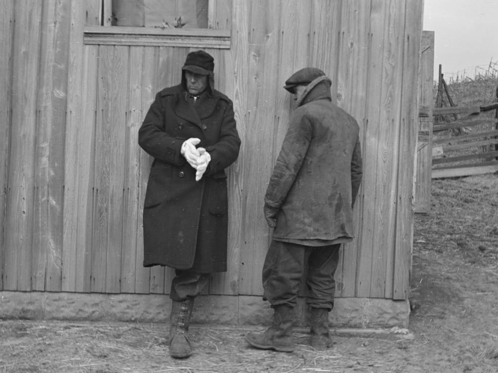 Farmers Trying To Keep Warm At Closing Out Sale Of Frank Sheroan S Farm, Near Montmorenci, Indiana By Russell Lee