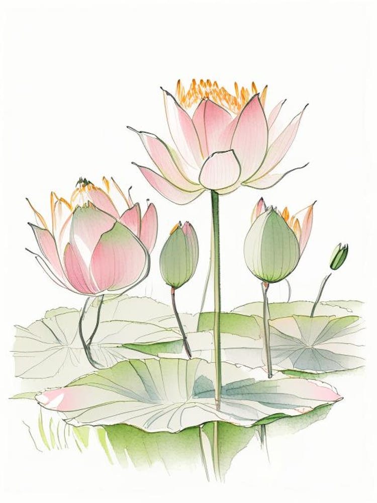 Lotus Flowers In Park Pencil Illustration 3