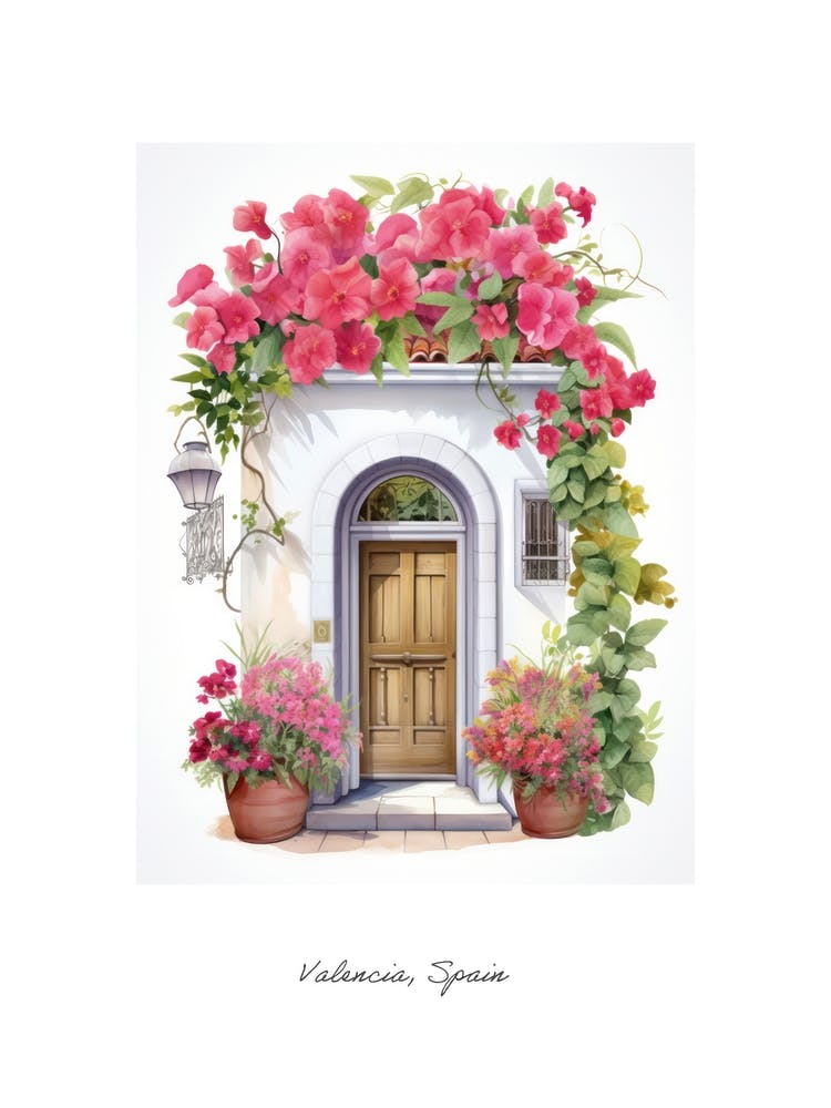 Valencia, Spain   Mediterranean Doors Watercolour Painting 2 Poster