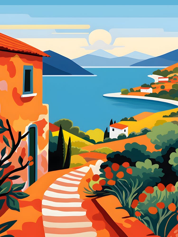 Boho Matisse Style Greece Landscape