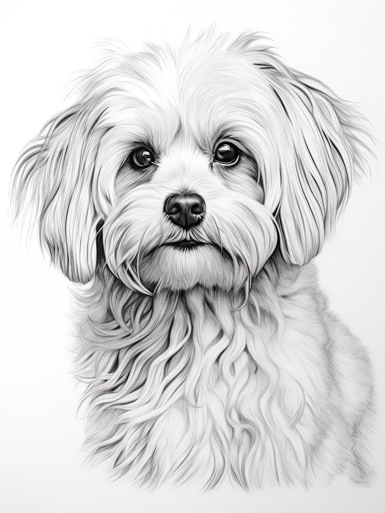 Maltese Dog, Line Drawing 4