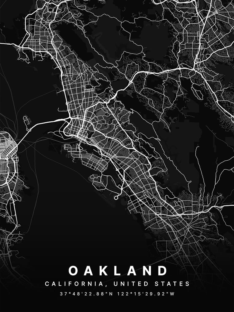 Oakland California Usa Black Map