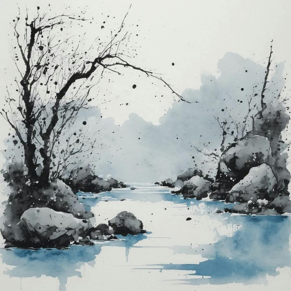 River Water Watercolor Painting