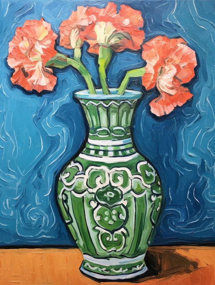 Flowers In A Vase Still Life Painting Carnation 1