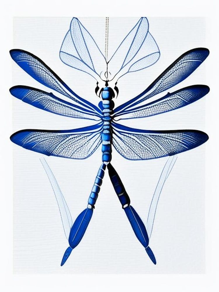 Dragonfly Symbol Blue And White Line Drawing