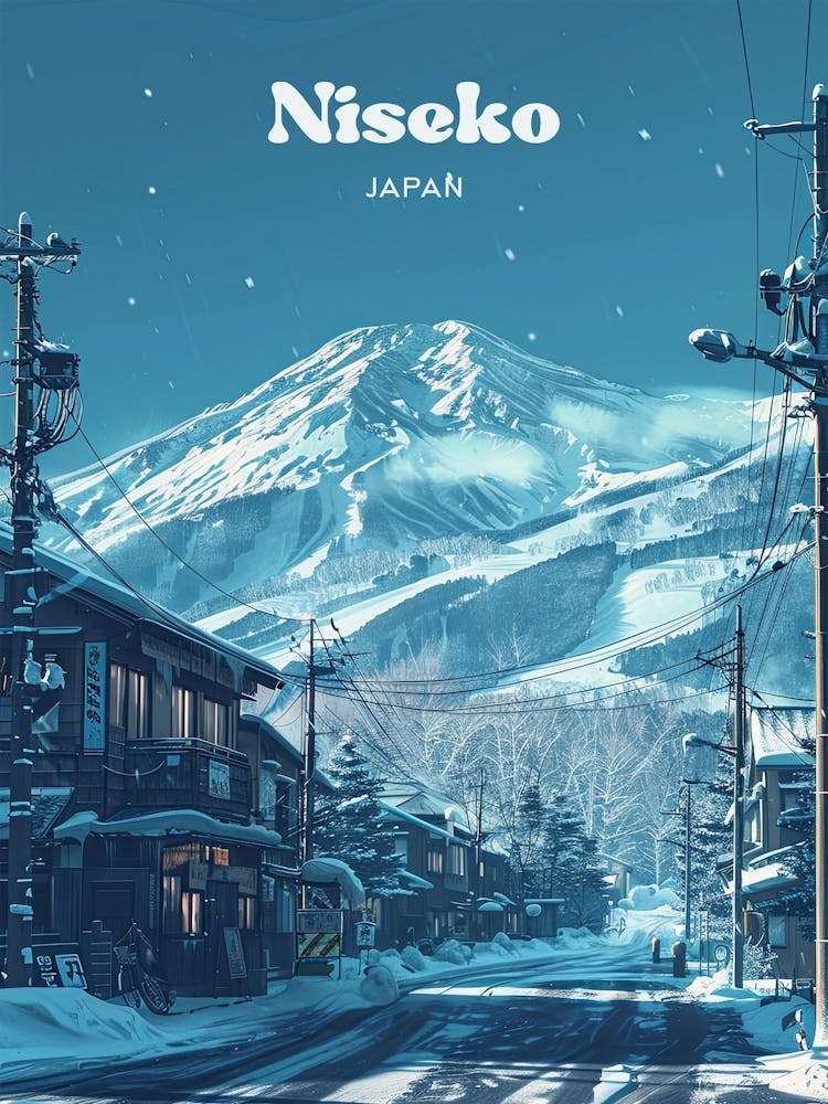 Niseko Hokkaido Japan Ski Mountain Digital Travel Art