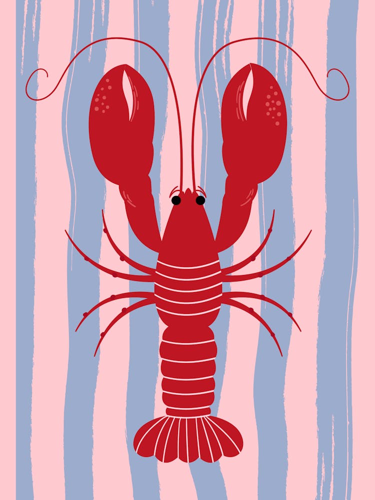 Lobster on striped blue background