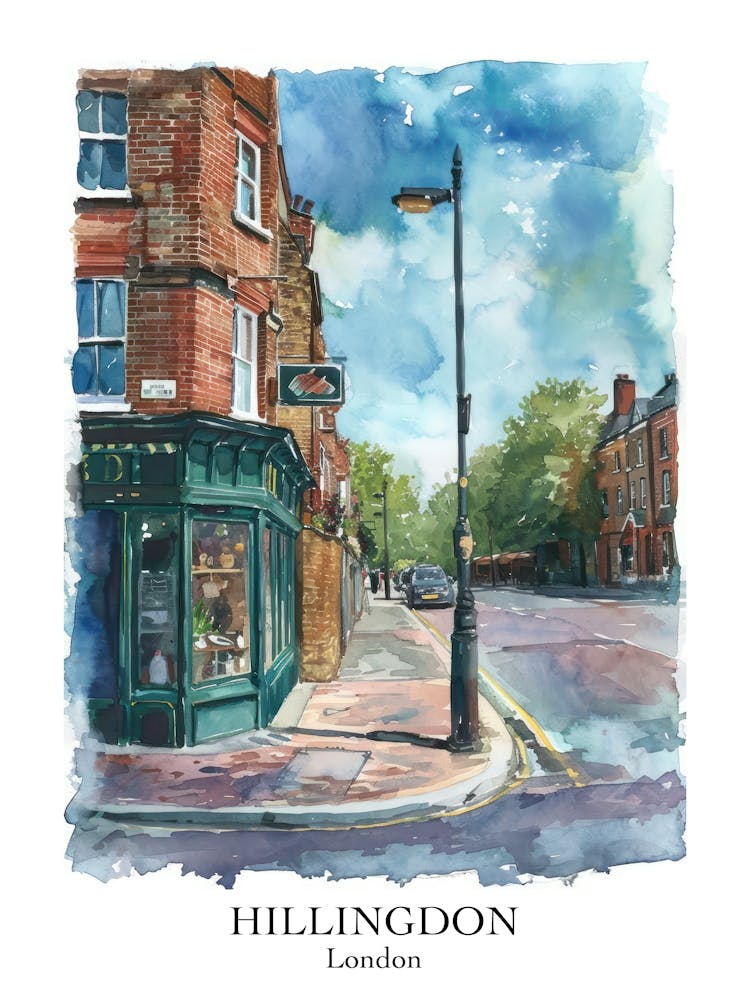 Hillingdon London Borough   Street Watercolour 2 Poster
