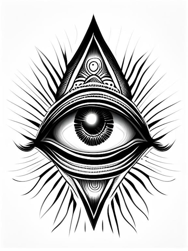 Illumination, Symbole, Troisième Œil - Illustration Simple Noir et Blanc 3