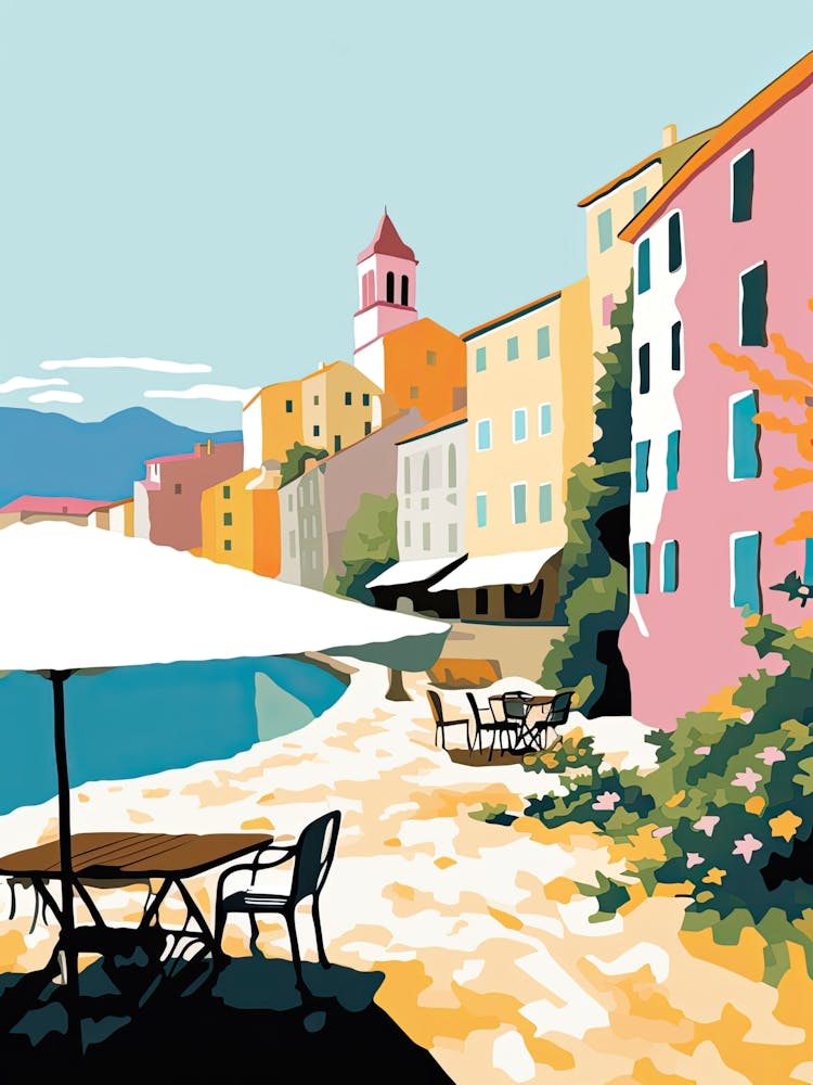 Collioure, France, Flat Pastels Tones Illustration 3