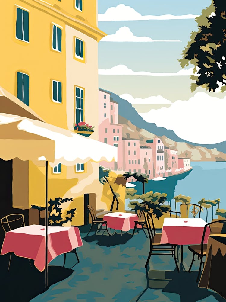 Sorrento, Italy, Flat Pastels Tones Illustration 3