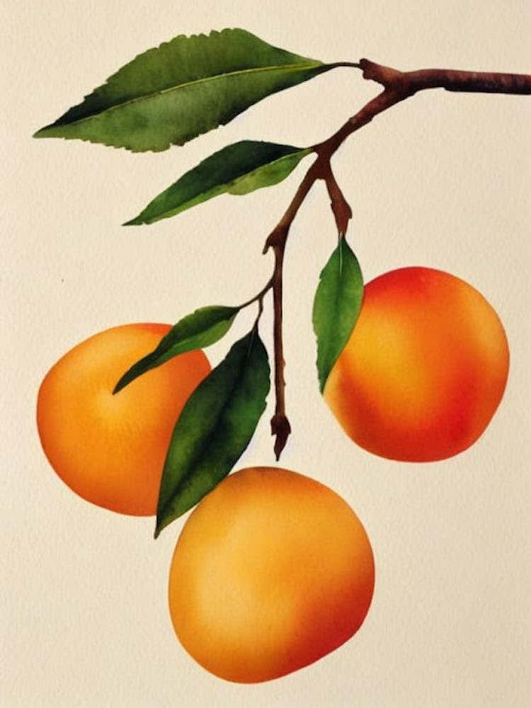 Apricot Watercolour Fruit Painting Fruit