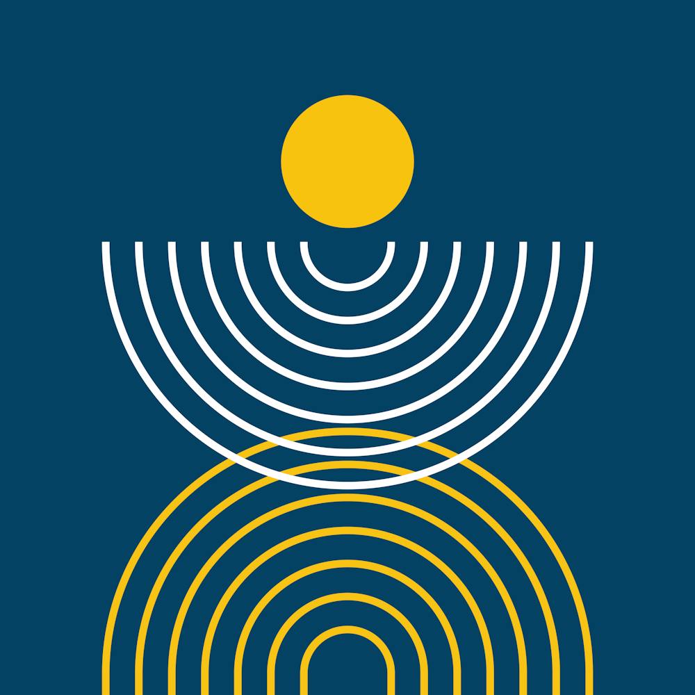 Midcentury Modern Rainbow Arch Sun Abstract A9 In Ocean Navy Blue Mustard Yellow 02