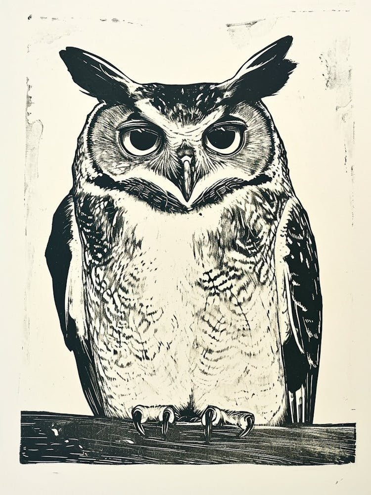 Philipine Eagle Owl Linocut Blockprint 2