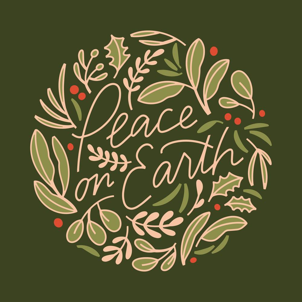 Peace on Earth Green Square Illustrated