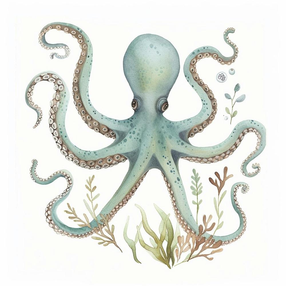 Storybook Style Octopus With Ocean Plants 3