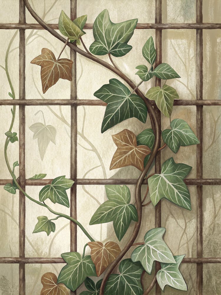 Oil Painting Style Neutral Toned Ivy Climbing