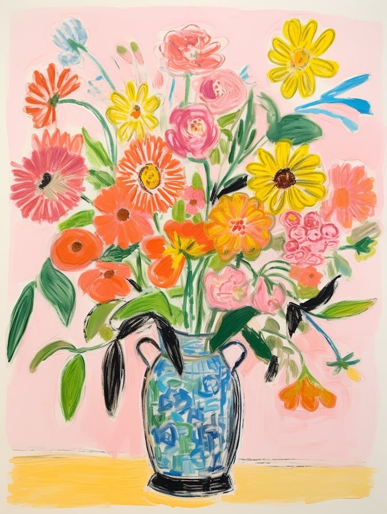 Flower Painting Fauvist Style Zinnia 1