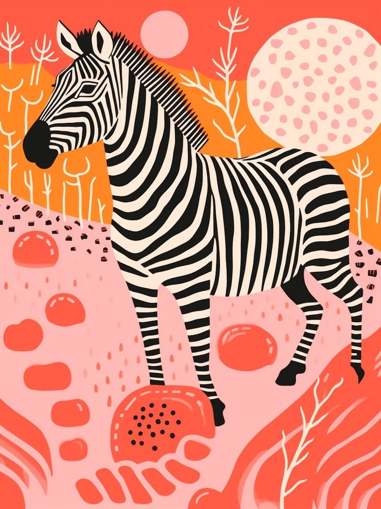 Zebra In The Wild Linocut Inspired 2