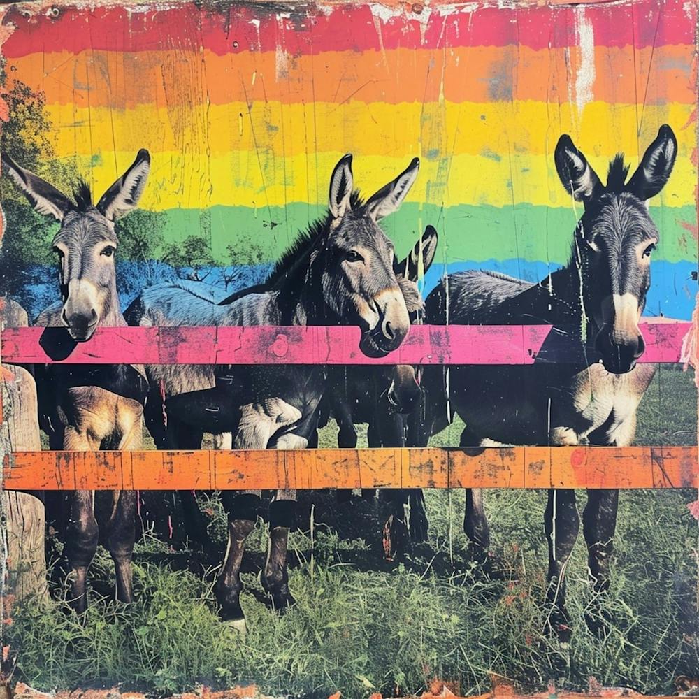 Rainbow Donkey Retro Stripe Collage 3