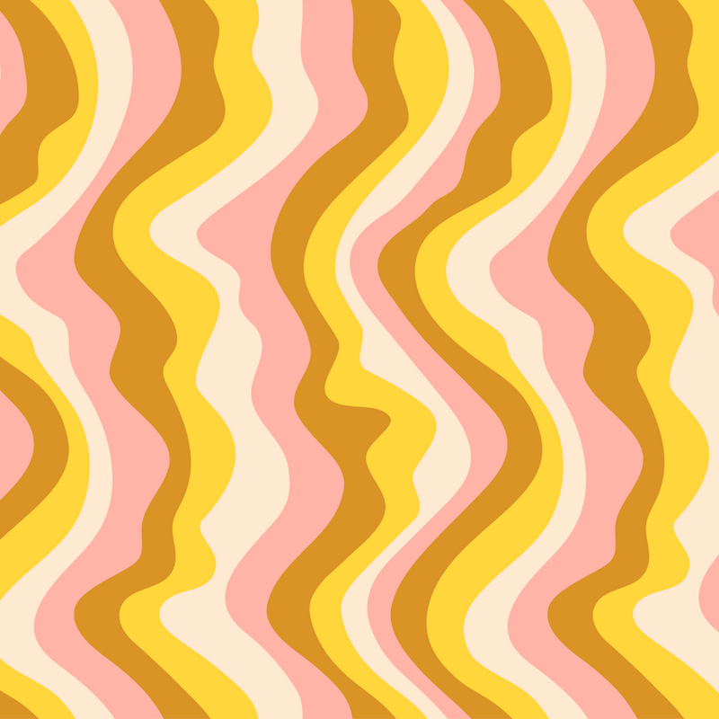 GOOD VIBRATIONS Groovy Mod Wavy Psychedelic Abstract Stripes in Sunny Soft Retro Colours Pastel Pink Yellow Sand Cream