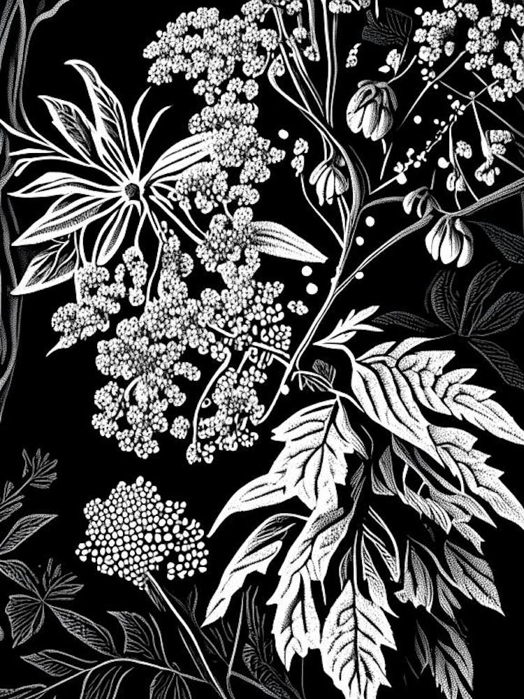 Elderberry Blossom Wildflower Linocut 2