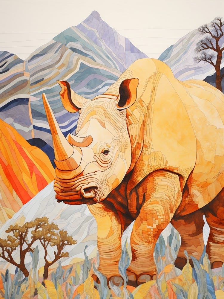 Patchwork Rhino In The Grass