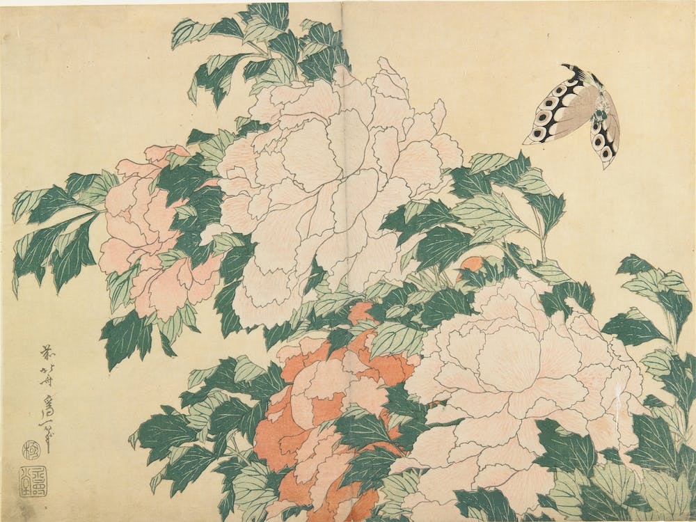 Peonies And Butterflys, Katsushika Hokusai