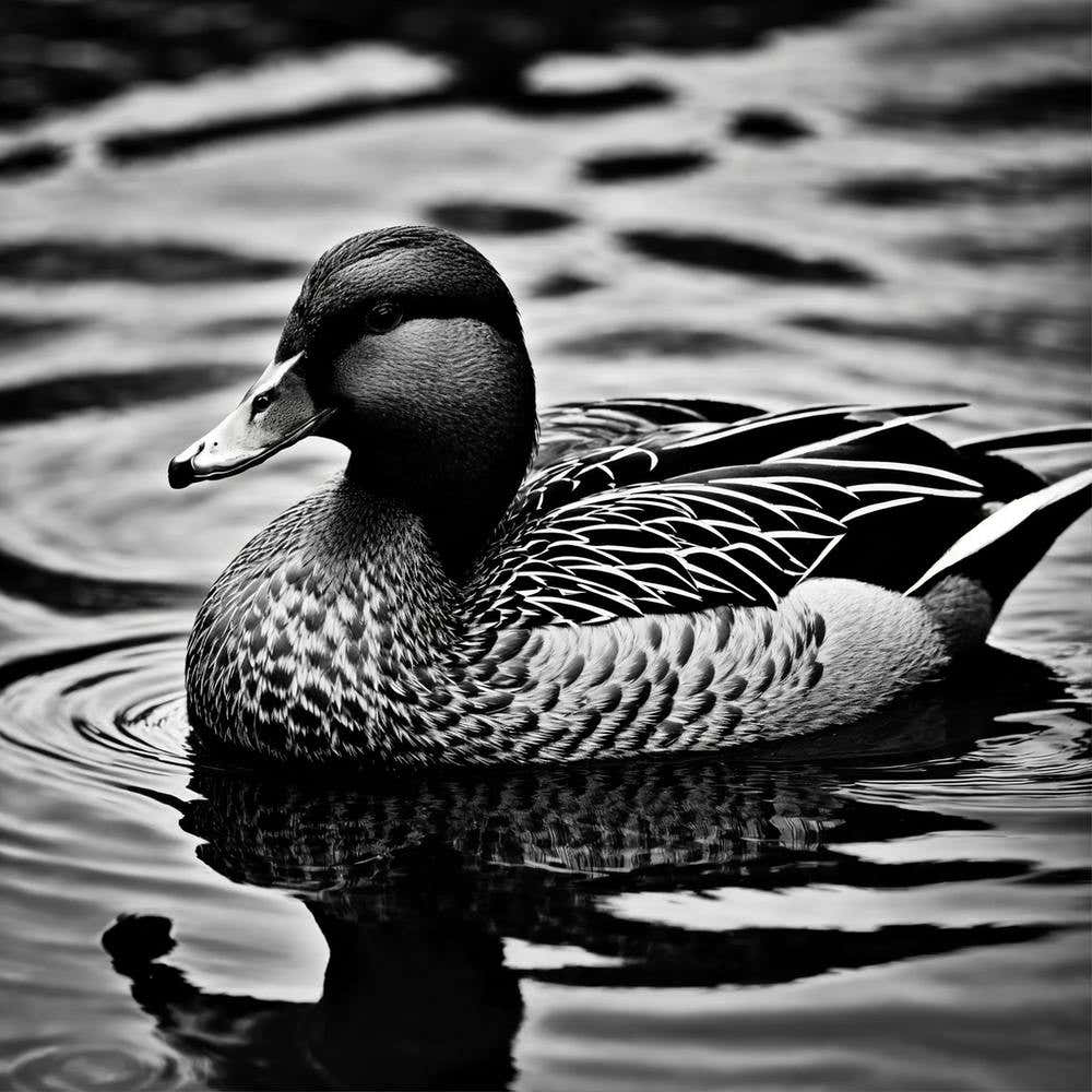Female Brown Mallard Duck Floating Black And White