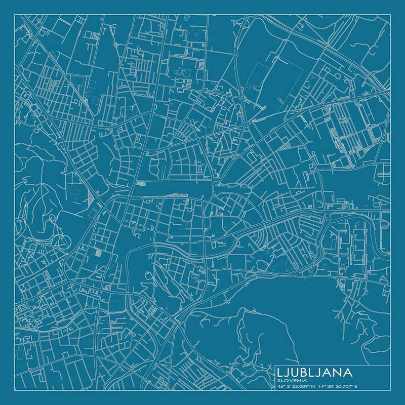 Ljubljana, Slovenia, City Map Blueprint Design