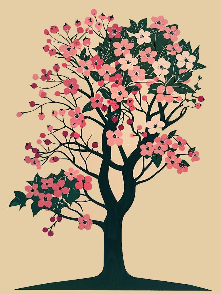 Dogwood Tree Colourful Illustration 3
