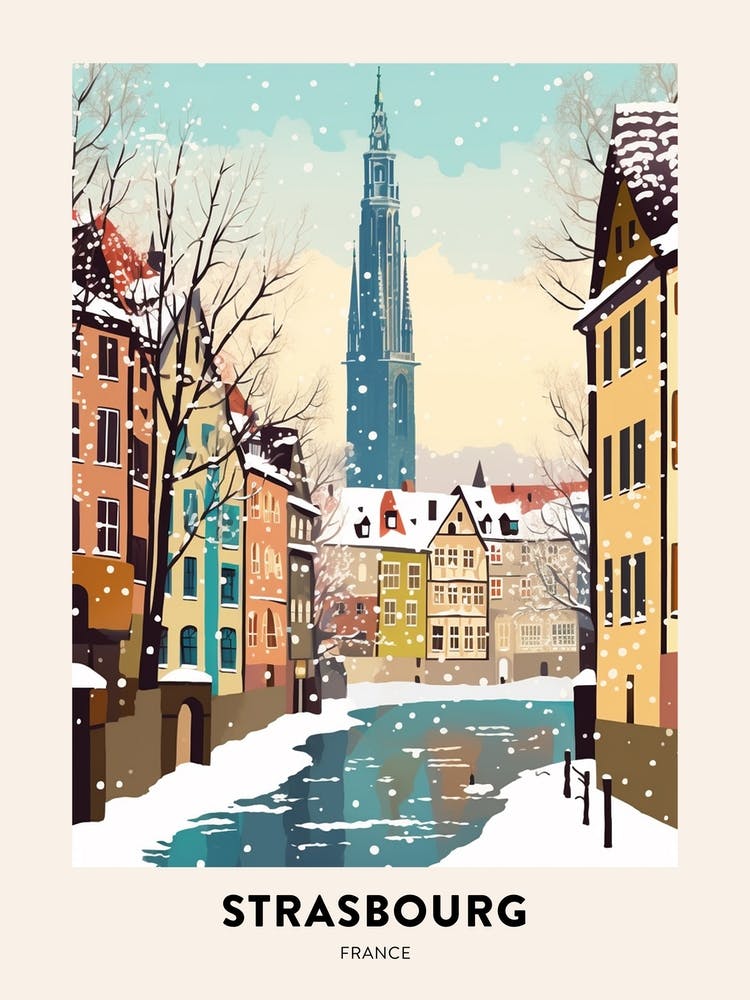 Vintage Winter Travel Poster Strasbourg France 2